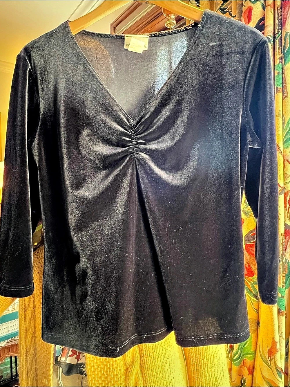 Tapemeasure Vintage 2000s Ruched Long Sleeve Top in Black Velour